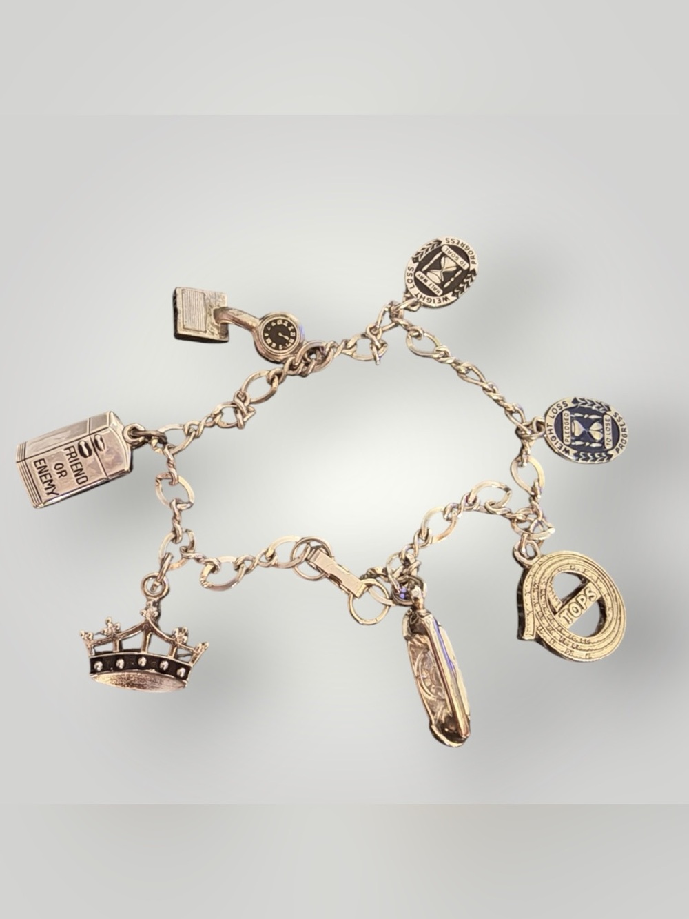 Vintage Weight Loss Motivation Charm Bracelet TOPS Progress Scale Crown